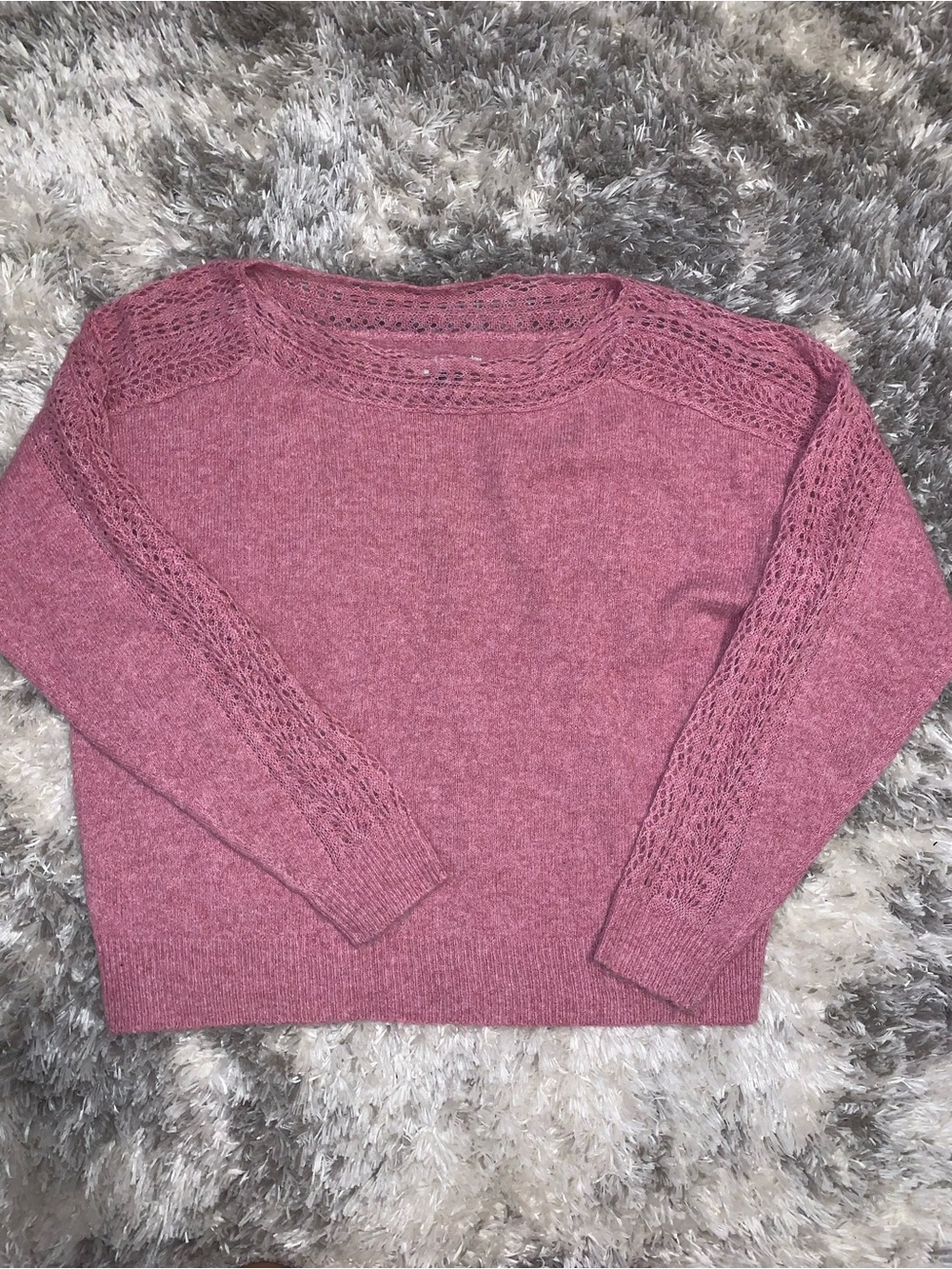 American Eagle Outfitters Mauve Openwork Crewneck Sweater